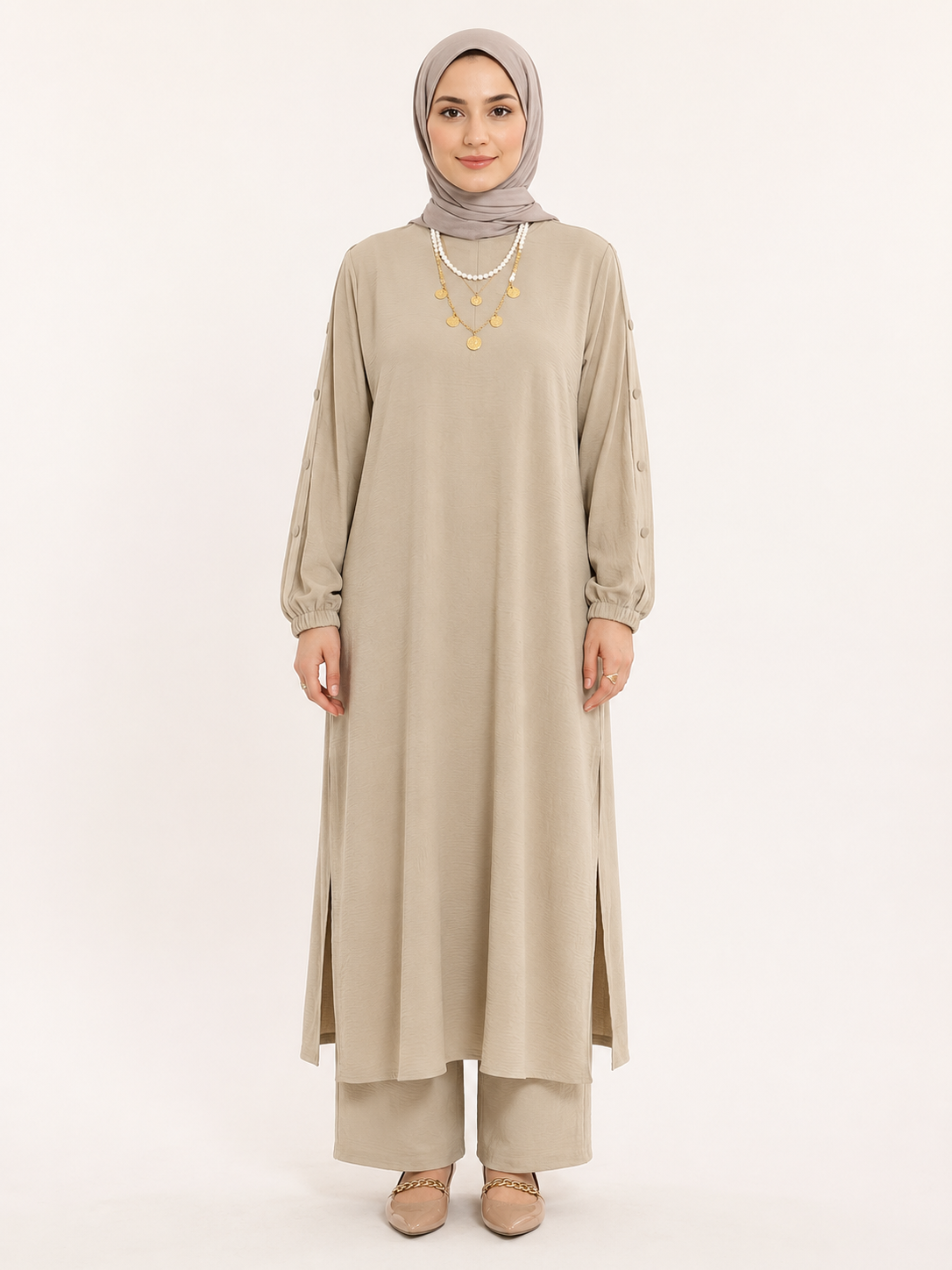 ZOALIN-PRODUCT8-IMAGE-REFRESH-20260713-01 | Elegant Button-Sleeve Tunic & Pants Set | Ivory front
