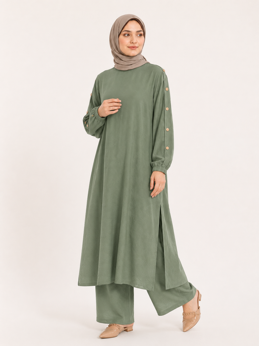 ZOALIN-PRODUCT8-IMAGE-REFRESH-20260713-04 | Elegant Button-Sleeve Tunic & Pants Set | Sage front