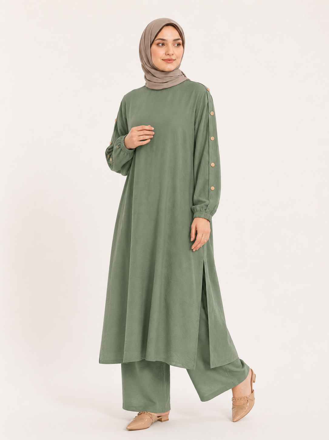 ZOALIN-PRODUCT8-IMAGE-REFRESH-20260713-04 | Elegant Button-Sleeve Tunic & Pants Set | Sage front