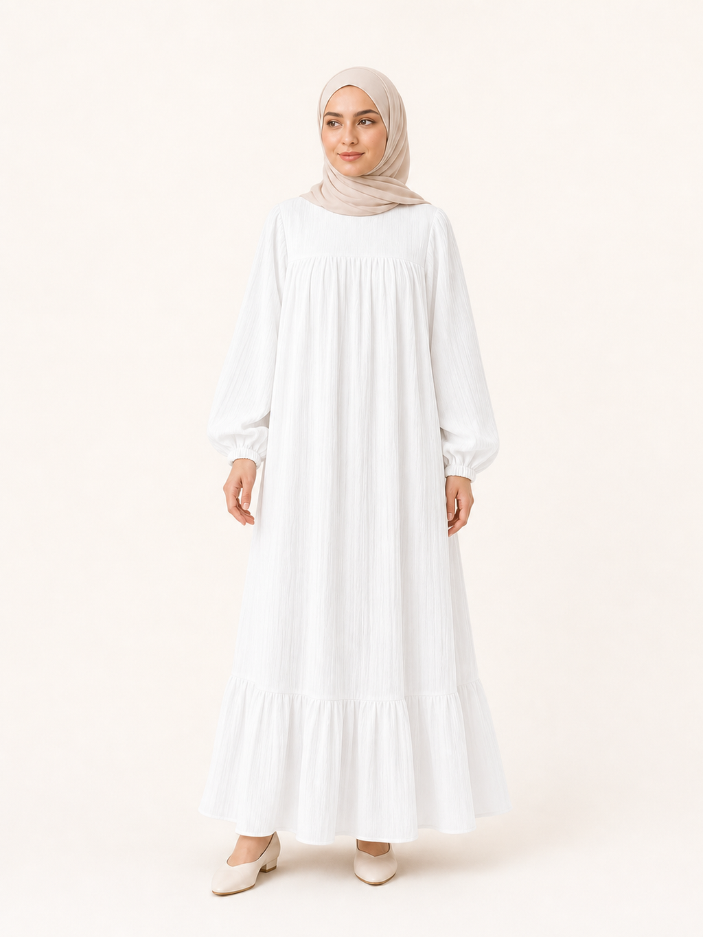 ZOALIN-SKU-COLOR-AUDIT-20260711-P04-03 | Graceful Gathered Ruffle-Hem Maxi Dress | White front view
