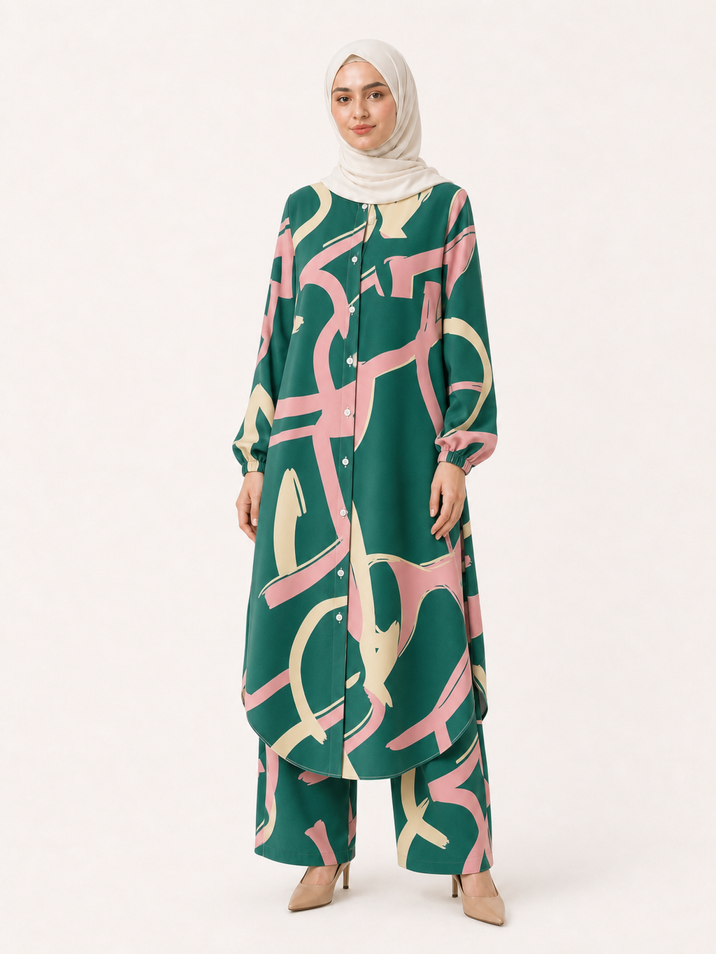 ZOALIN-SKU-COLOR-AUDIT-20260711-P03-03 | Printed Flow Tunic & Wide-Leg Pants Set | Mint Print front view