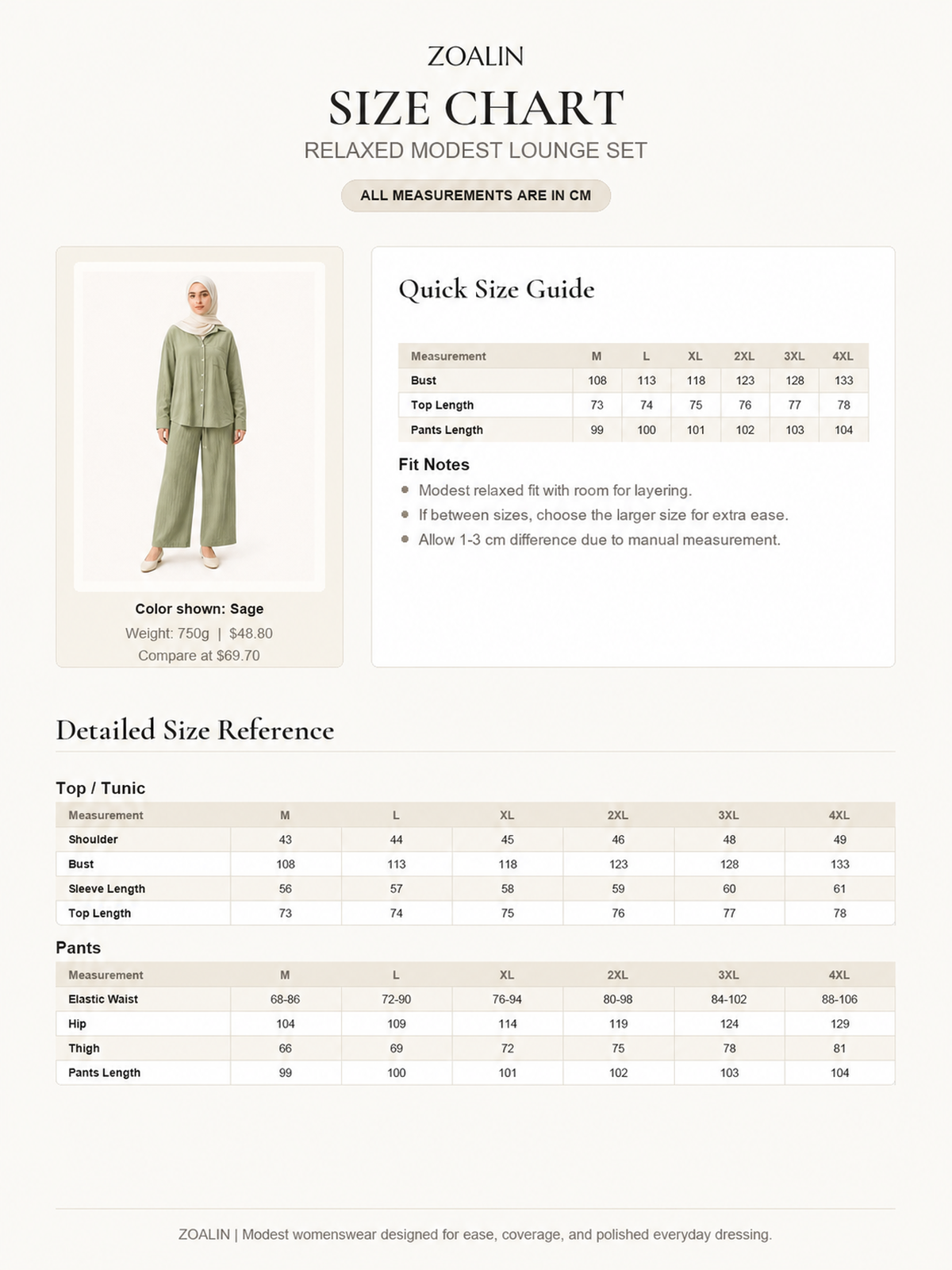 ZOALIN-GALLERY-UNIFIED-1200X1600-20260711-P07-17 | Relaxed Button Shirt & Wide-Leg Pants Set | Size chart