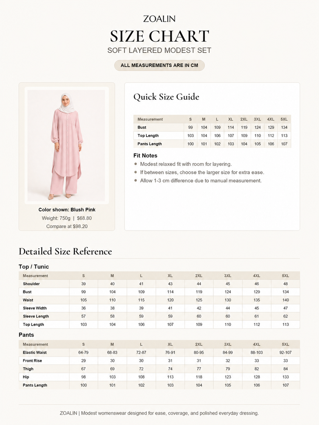 ZOALIN-GALLERY-UNIFIED-1200X1600-20260711-P02-07 | Soft Layered Button Tunic & Pants Set | Size chart