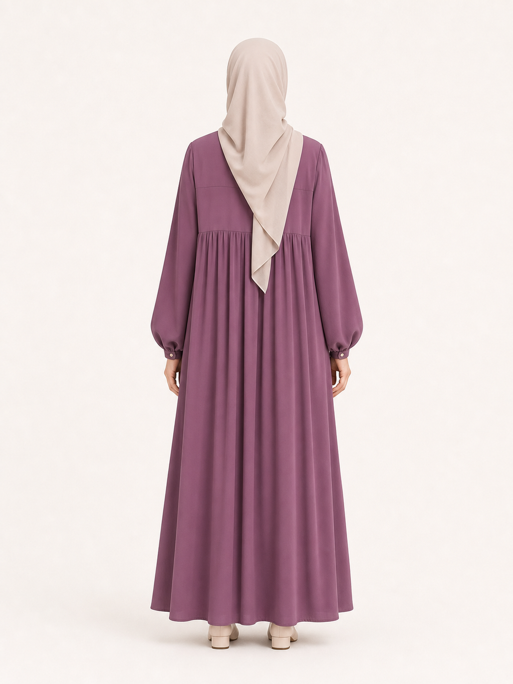 ZOALIN-GALLERY-UNIFIED-1200X1600-20260711-P06-07 | Soft Gathered Abaya Maxi Dress | Mauve back view