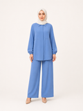 ZOALIN-SKU-COLOR-AUDIT-20260711-P09-03 | Tailored Collared Tunic & Wide-Leg Pants Set | Blue front view