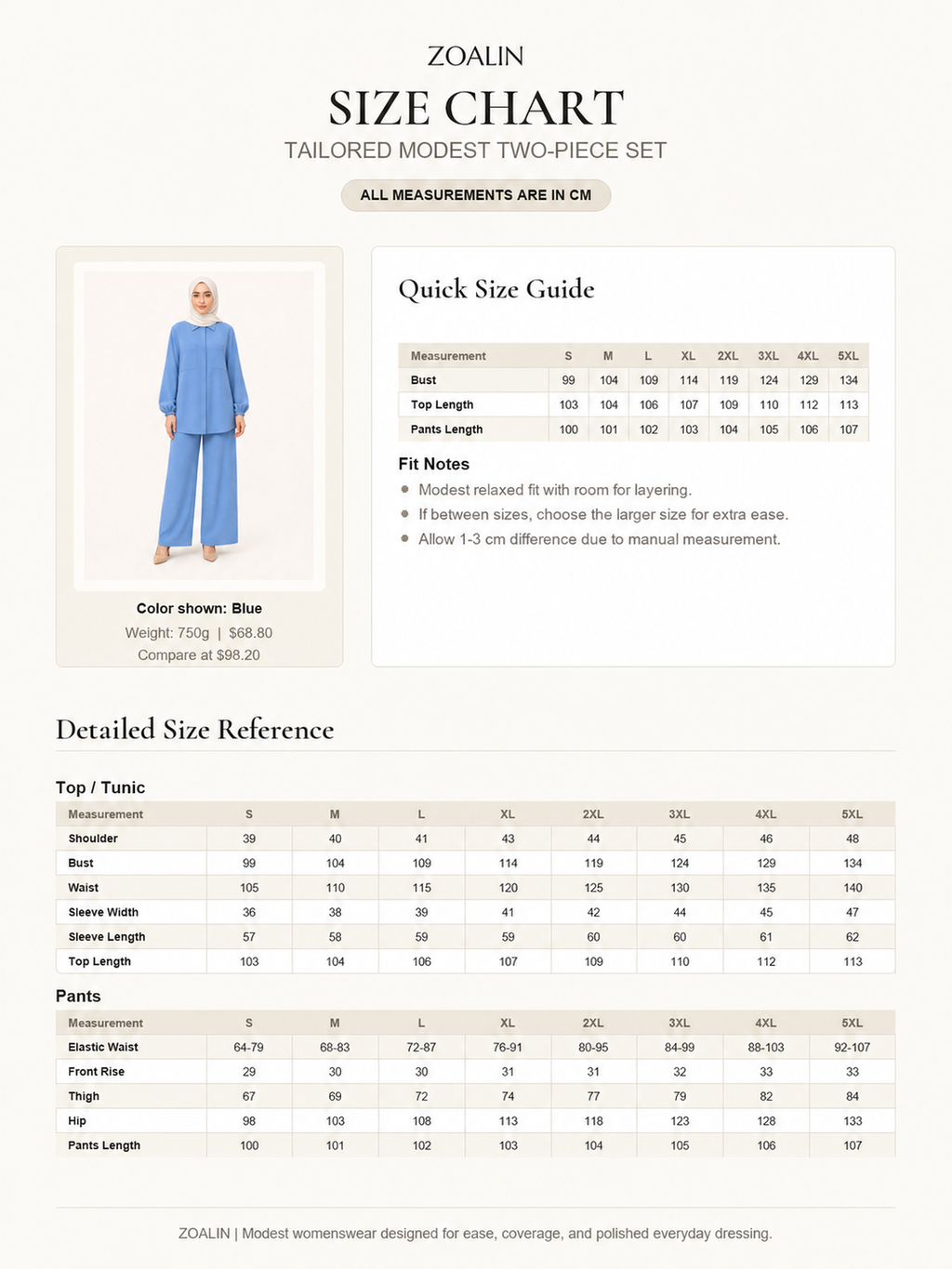 ZOALIN-GALLERY-UNIFIED-1200X1600-20260711-P09-07 | Tailored Collared Tunic & Wide-Leg Pants Set | Size chart