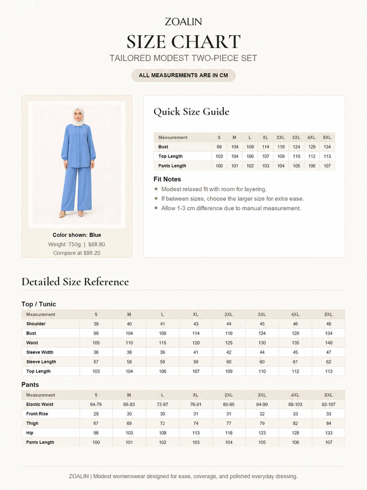 ZOALIN-GALLERY-UNIFIED-1200X1600-20260711-P09-07 | Tailored Collared Tunic & Wide-Leg Pants Set | Size chart